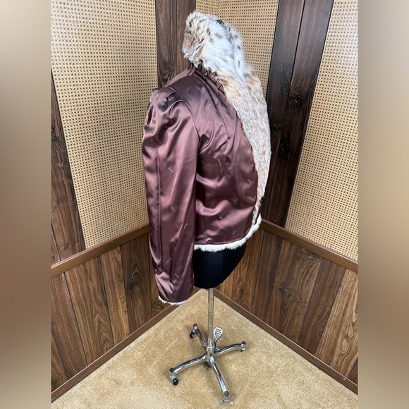 BEAUTIFUL CREAM COLORED MINK & SPOTTED BOBCAT CAT LYNX FUR COLLAR JACKET COAT S - Picture 8 of 11